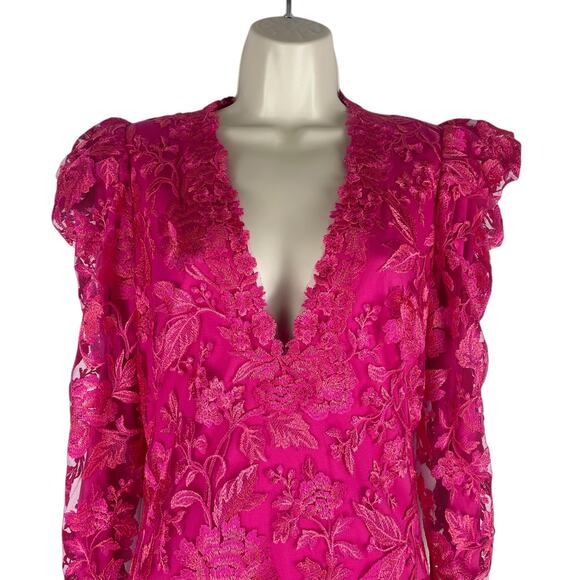 Tadashi Shoji Embroidered Puff Sleeve Cocktail Dress Pink Size 12 - Picture 4 of 10